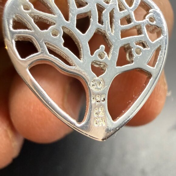 SU Sterling Silver Tree Of Life Heart Pendant 925 CZ 3/4 inch - Picture 4 of 6